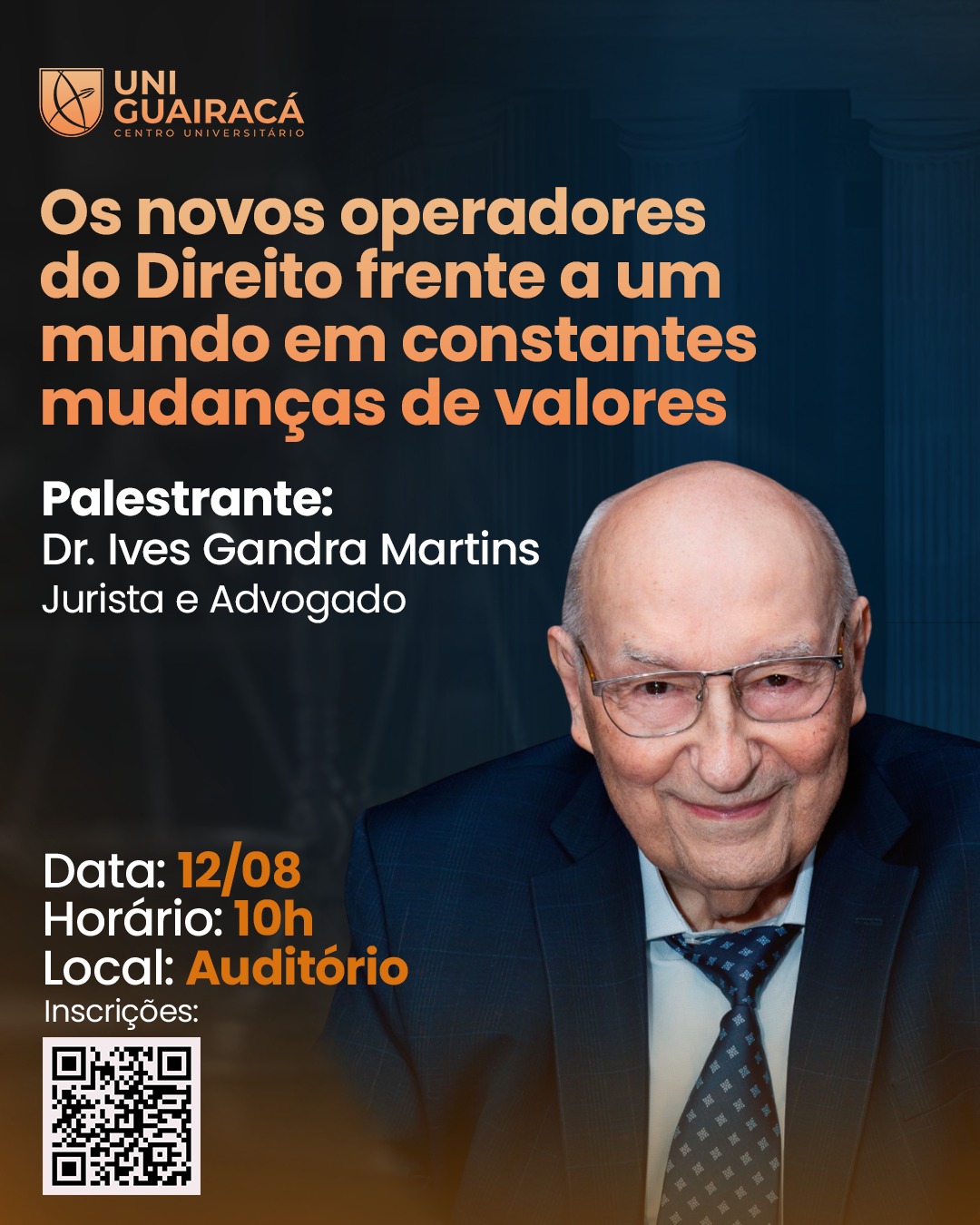 Advogado e jurista Ives Gandra Martins ministra palestra na UniGuairacá sobre os desafios do Direito em um mundo em transformação